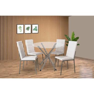 Imagem de Conjunto de Jantar Volga com 4 Cadeiras Amsterdã Tampo de Vidro com Base em Aço Branco...
