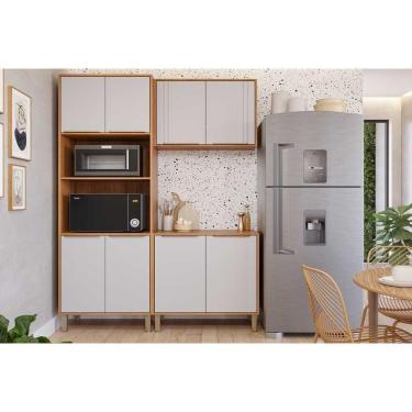 Imagem de Cozinha Completa Áurea 8 Portas 2 Gavetas MDF 120cm Cinamomo Off White com Paneleiro Ba...