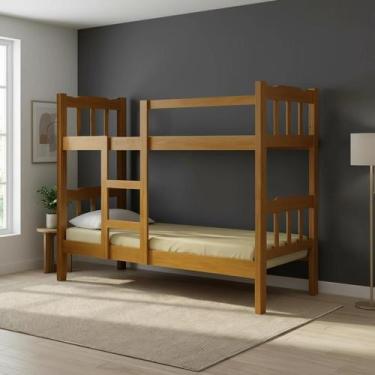 Imagem de Beliche Com 1 Colchão em Madeira Maciça Reforçada Marrom - Repleta