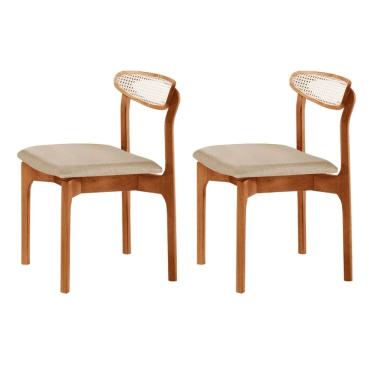 Imagem de Conjunto com 2 Cadeiras Premium em Madeira Maciça Monaco Linho Off /Imbuia Natural