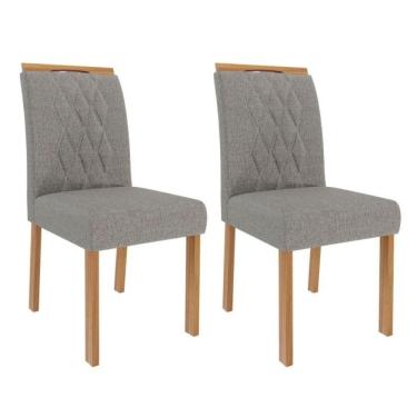Imagem de Kit 2 Cadeiras Estofadas Madeira Tauari 20221 Linho MOLCI