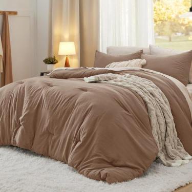 Imagem de Conjunto de Edredom Bedsure Queen Size Marrom - Pré-Lavado - 3 Peças