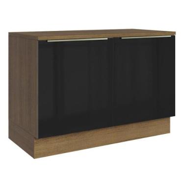 Imagem de Balcão De Cozinha 120 Cm 2 Portas Rustic/preto Lux Madesa Rustic/preto