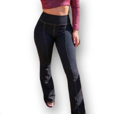Imagem de Calça Flare Malha Jeans Cintura Alta - Nerimar, Preto, EXG