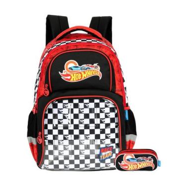 Imagem de Kit Escolar Hot Wheels Mochila Costa + Estojo Triplo - MATTELTM, Verme