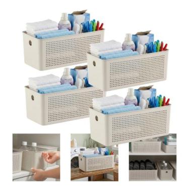 Imagem de Kit 4 Cesto Organizador Para Lavanderia 3l Multiuso Bege Flow Ou