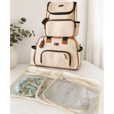 Imagem de Bolsa c/ Mochila e Kit 3 Organizadores Maternidade Creme c/ Terracota 