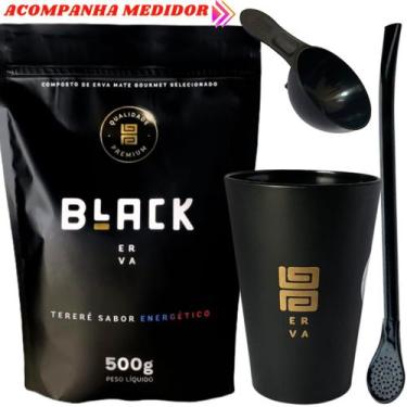 Imagem de Kit Tereré Black Erva Mate 500g Copo Acrílico Caldereta Preto Bomba Cl