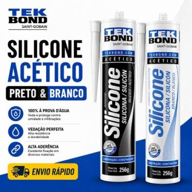 Imagem de Silicone Acético Preto ou BrancoTekbond 256g Uso Geral Vedação Banheir