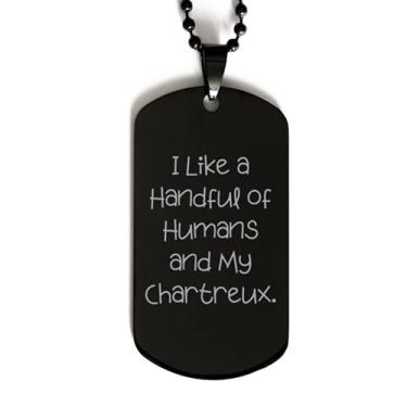 Imagem de SpreadPassion I Like a Handful of Humans and My. Placa de cachorro preta, presente de gato Chartreux da Friends, colar com pingente gravado sarcástico para amantes de gatos