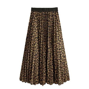 Imagem de Floerns Saia midi plissada plissada com estampa de leopardo e leopardo, Multi guepardo, P