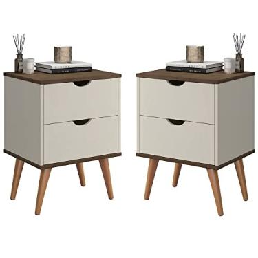 Imagem de Conjunto 2 Mesa De Cabeceira Decore Madri Retrô Pés Palito (Off white/Canela)