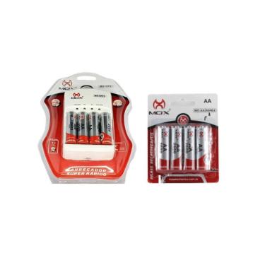 Imagem de 8 Pilhas Recarregáveis Mox Aa + Carregador Rápido
