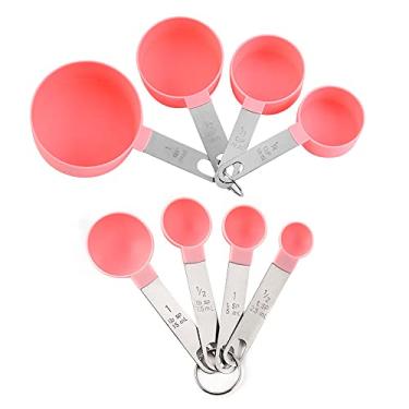Imagem de FUYTERY Conjunto de copos e colheres medidores de 8 peças utensílio de cozinha empilhável de aço inoxidável (rosa)