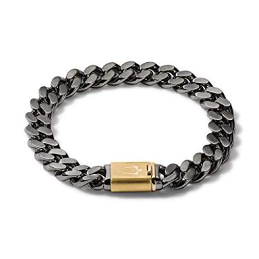 Imagem de Bulova Pulseira masculina clássica de aço inoxidável cinza com fecho de tom dourado, tamanho: médio, estilo: J98B010M, Medium, Metal não precioso, Sem Pedra