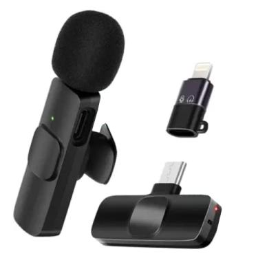 Imagem de MICROFONE LAPELA SEM FIO Para Iphone Samsung Motorola Xiaomi Profissional Wireless com entradas Type C e Lightning ONYK