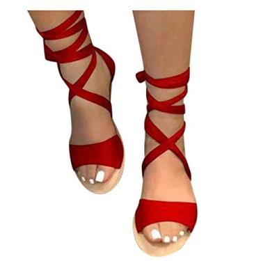 Imagem de Masbird Sandálias Anabela para Mulheres Casual Verão 2021 Sandálias Plataforma Sólida Alça Elegante Sandálias de Praia Abertas Sapatos, Z04-vermelho, 8