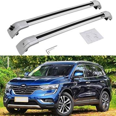 Imagem de UDP 2 peças adequadas para Renault Koleos 2016-2020 alumínio travável trilho de teto barras transversais bagagens bagageira - todo prateado