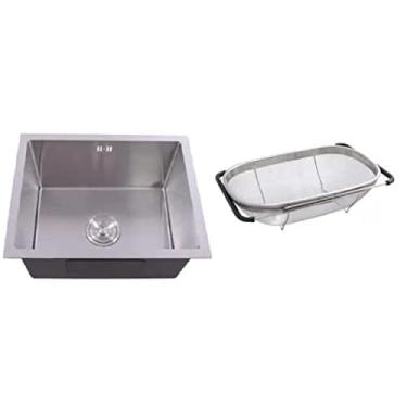 Imagem de Cuba Inox Cozinha Sobrepor E Embutir 35x35cm. Com Escorredor