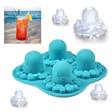 Imagem de Bandeja de cubo de gelo molde de cubo de gelo faça você mesmo criativo arma de silicone bala forma de crânio molde de bandeja bar casa festa barra de uísque ferramenta molde de cubo de gelo (cor: polvo)