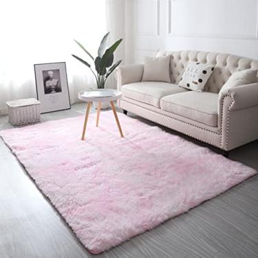 Imagem de Tapetes de área modernos decoração de casa tapetes macios e macios para sala de estar quarto quarto de crianças felpudo tapete antiderrapante macio interior (rosa claro) 99 cm x 160 cm