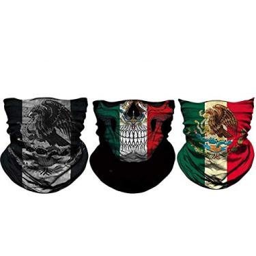 Imagem de 3 peças de cachecol com gola de cabeça mágica da bandeira do México com gola de neve para uso ao ar livre, cachecol, bandanas para ciclismo, pesca, motociclismo, corrida, skate, absorção de umidade e proteção UV