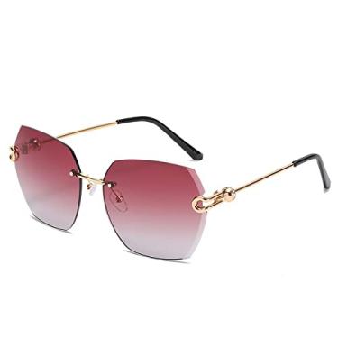 Imagem de Óculos de sol de corte sem aro fashion feminino gafas de sol polígono gradiente óculos de sol turismo ao ar livre óculos de praia, 3, tamanho único