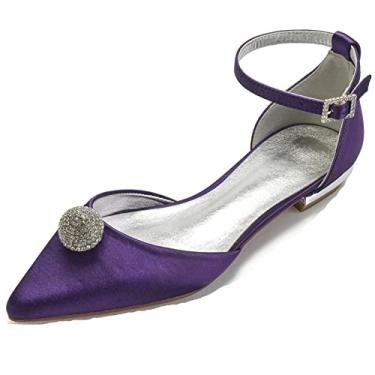 Imagem de Sapatos de casamento para noivas mulheres sapatilhas sapatilhas com fivela de cetim bico redondo sapatos com strass 36-43,Duck purple,3 UK/36 EU