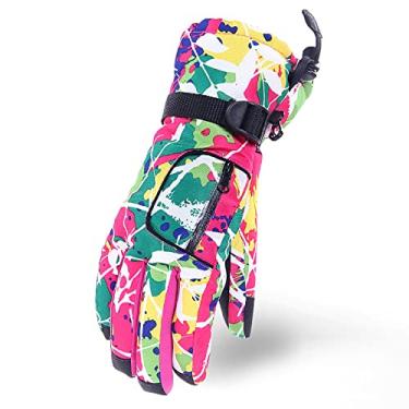 Imagem de Yajun Luvas femininas de esqui de inverno de lã quente à prova de fogo respirável esporte luvas de neve texturizadas palma motocicleta luvas de ciclismo, rosa