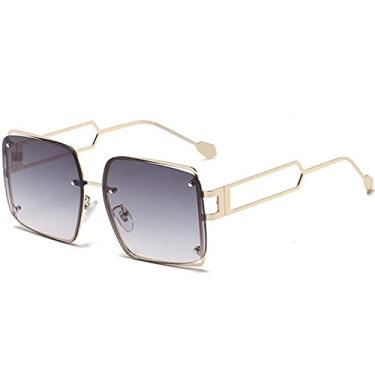 Imagem de Óculos de sol de moda na moda feminino metal moldura oca azul gradiente quadrado superdimensionado óculos de sol feminino óculos de direção uv400, c1 preto cinza, tamanho único