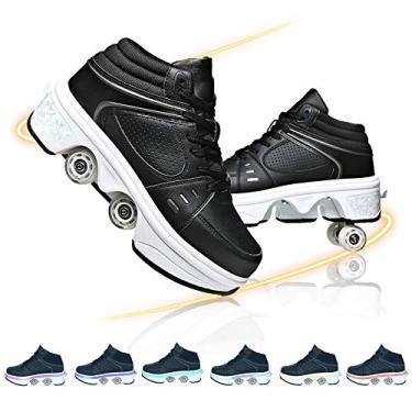 Imagem de Sapatos infantis com rodas Patins Sapatos infantis Sapatos de skate Rodas 7 Cor LED Light Up Sapatos Sapatos esportivos Tênis de corrida para meninas, Rodas leves de patins/9 (Color : Black, Size :