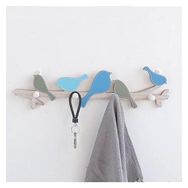 Imagem de KIZQYN Ganchos de casaco 1 peça decoração criativa de casa pássaro casaco de madeira gancho trilho cabide de roupas crianças quarto sala de estar decoração de parede porta de parede cabide de casaco montado na parede (cor: caneca azul grande)