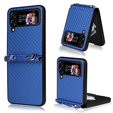 Imagem de Cordão portátil de fibra de carbono pc capa de tpu para samsung galaxy z flip 3 4 flip capa de telefone para samsung z flip3 flip4 zflip3 case, azul, para samsung z flip3