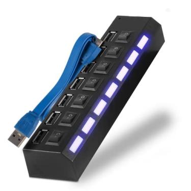 Imagem de Hub Usb 7 Portas 3.0 Adaptador Extensor para HD Pendrive Teclado Mouse Chave Liga/Desliga