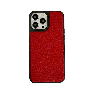 Imagem de Capa de telefone de casal de pelúcia estilo elegante outono inverno cor sólida capa para iphone 14 13 12 11 pro xs max capa, vermelho, mr, para iphone 12