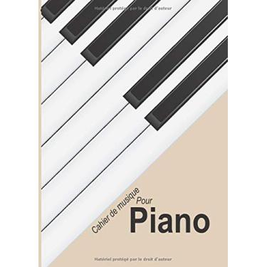 Imagem de Piano: Cahier de partitions vierge pour piano, couleur Beige sable- papier manuscrit - 12 portées par page - 120 pages - Grand format - A4 Couverture piano stylisé Beige sable.
