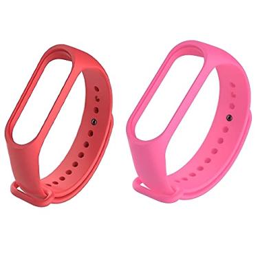 Imagem de Kit 2 Pulseiras NSmart compatível com MI Band 3 ou 4 (Vermelho+Rosa)