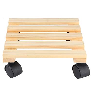 Imagem de OKJHFD estilo rural vaso de flores de madeira base rolo suporte de bandeja móvel com rodas para vaso de plantas decoração de jardim em casa suprimentos ao ar livre internos, 9,6 x 9,6 x 3,1 pol.