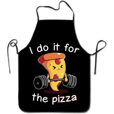Imagem de YISHOW Avental ajustável de chef de cozinha gravatas extralongas, avental de babador comercial masculino e feminino, I Do It the Pizza, Tamanho Único