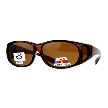 Imagem de SA106 Óculos de sol retangulares ovais polarizados 55 mm Fit Over OTG, All Brown, One Size