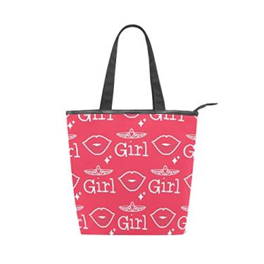 Imagem de Bolsa feminina de lona durável para meninas com lábios de princesa, bolsa de ombro para compras com grande capacidade