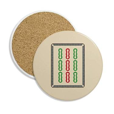Imagem de Mahjong Caneca de bambu com padrão de 9 azulejos para porta-copos com pedra absorvente de proteção de mesa