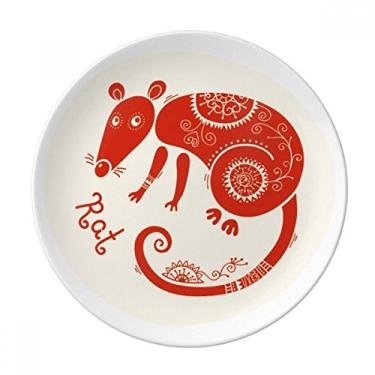 Imagem de Year Of Rat Animal Chinês Zodíaco Vermelho Prato Decorativo de Porcelana Salver Prato de Jantar