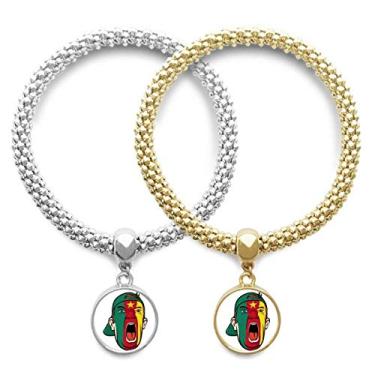 Imagem de DIYthinker Bandeira dos Camarões com cabeça de rosto gritando boné amante pulseira pingente, joia para presente de casal