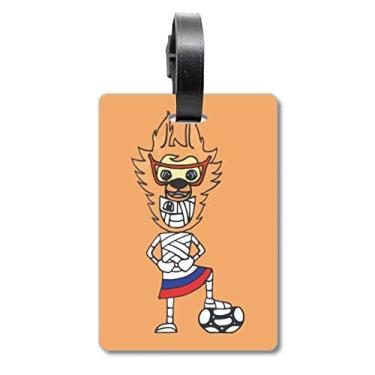 Imagem de Bolsa de viagem russa com desenho de jogador de futebol e etiqueta para cartão de bagagem
