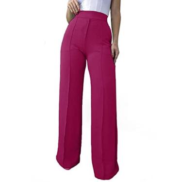 Imagem de Calça Pantalona Alfaiataria Feminina Social Tecido Wide Leg Cor:Rosa;Tamanho:M