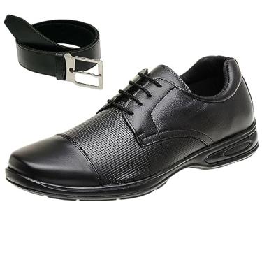Imagem de Sapato Social Tenis Masculino Ortopédico Couro Legítimo + Cinto Cor:Preto;Tamanho:39;Gênero:Masculino