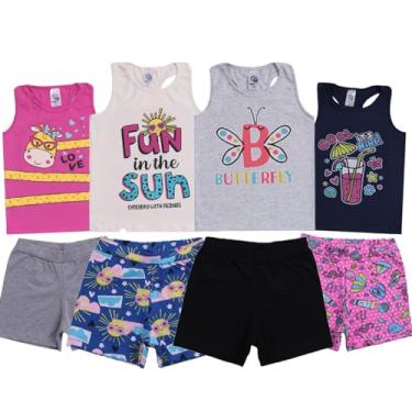 Imagem de 4 Conjuntos de Menina crianças de Verão Calor Shorts e Regatas Tecido Algodão Tamanho:6