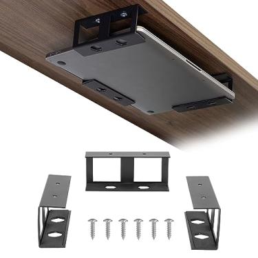 Imagem de Mount-It! Suporte para laptop sob a mesa, suporte para laptop para mesa, suporte de dispositivo multimídia pequeno prateleira para laptop, Mac Mini, MacBook, teclado, antiarranhões, preto