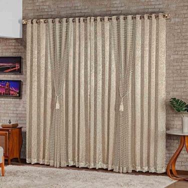 Imagem de Cortina Mônaco Cetim Amassado Xale Brilhante 2,00x1,70m Sala Quarto Varão 2m - Bronze